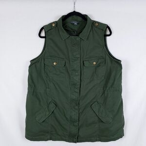 Market & Spruce Vest Womens 2X Green Utility Workwear Snap Button Military
